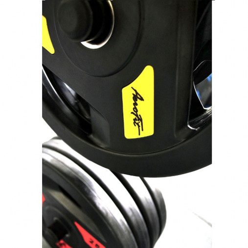 Олимпийский обрезиненный диск AeroFit 10 кг, черно-зеленый, с 3-мя хватами. Посадочное кольцо из нержавеющей стали, Ø 51,5 мм