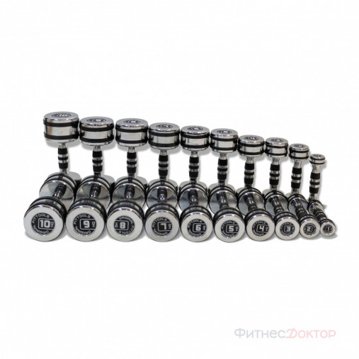 Набор из 10 пар хромированных гантелей на стойке OFT Набор из 10 пар хромированных гантелей на стойке OFT